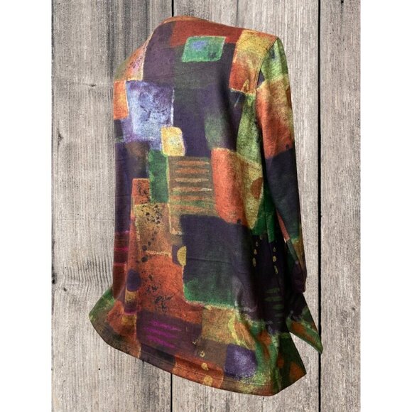 Ali Miles Petite quarter sleeve vneck graphic multicolor color block top NEW PM - Picture 4 of 8